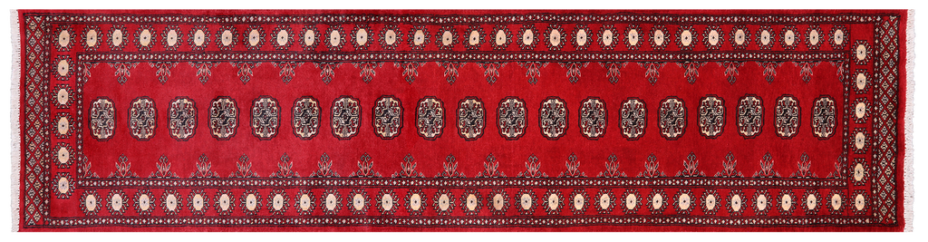 Red 2' 6" X 10' 5" Silky Bokhara Handmade Wool Runner Rug - Q24896