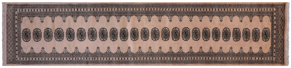 Ivory 2' 7" X 12' 0" Runner Silky Bokhara Hand Knotted Wool Rug - Q24903
