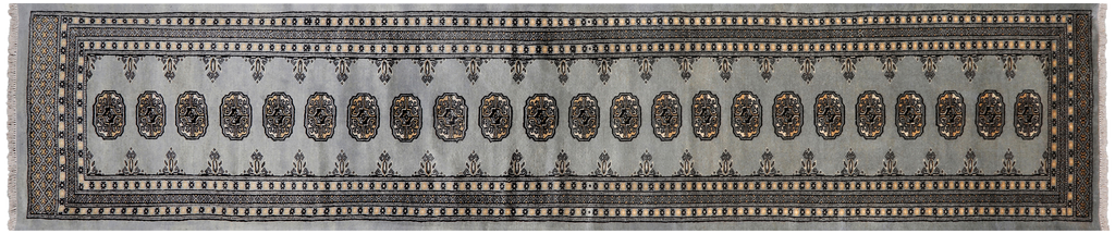 Grey 2' 6" X 11' 10" Runner Silky Bokhara Hand Knotted Wool Rug - Q24904