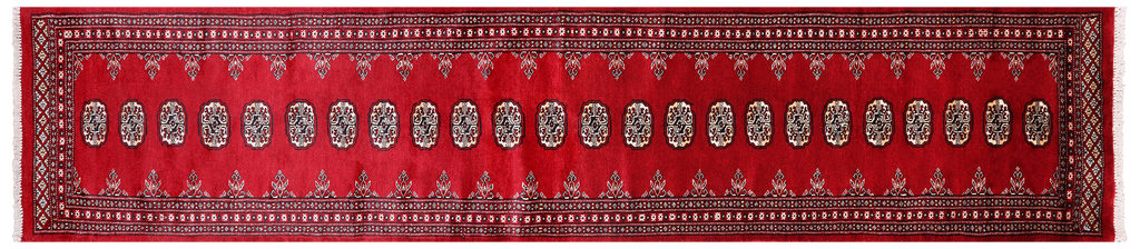 Red 2' 6" X 12' 0" Runner Silky Bokhara Handmade Wool Rug - Q24908
