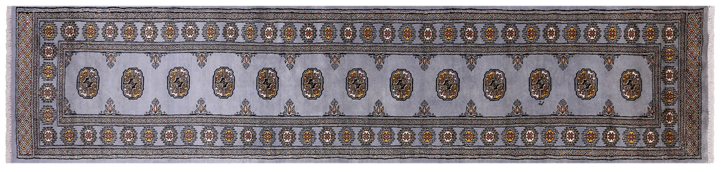 Grey 2' 6" X 11' 4" Runner Silky Bokhara Hand Knotted Wool Rug - Q24909