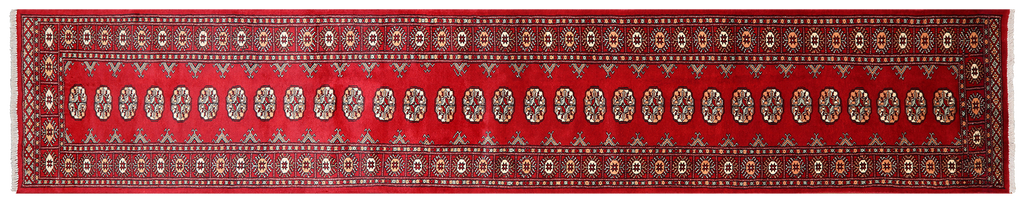 Red 2' 6" X 14' 3" Silky Bokhara Handmade Wool Runner Rug - Q24927