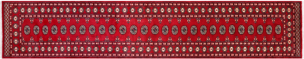 Red 2' 6" X 13' 9" Runner Silky Bokhara Hand Knotted Wool Rug - Q24929