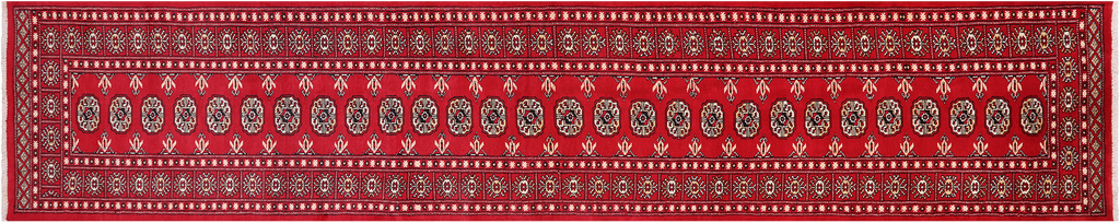 Red 2' 7" X 13' 9" Runner Silky Bokhara Handmade Wool Rug - Q24931