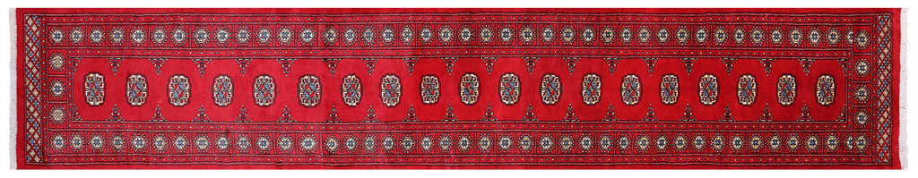 Red 2' 6" X 14' 5" Silky Bokhara Hand-Knotted Wool Runner Rug - Q24937