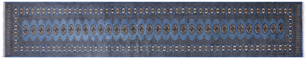 Blue 2' 8" X 14' 6" Runner Silky Bokhara Hand-Knotted Wool Rug - Q24938