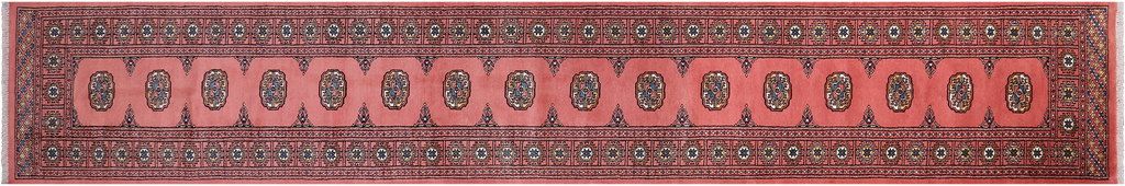 Pink 2' 7" X 15' 7" Silky Bokhara Hand Knotted Wool Runner Rug - Q24946