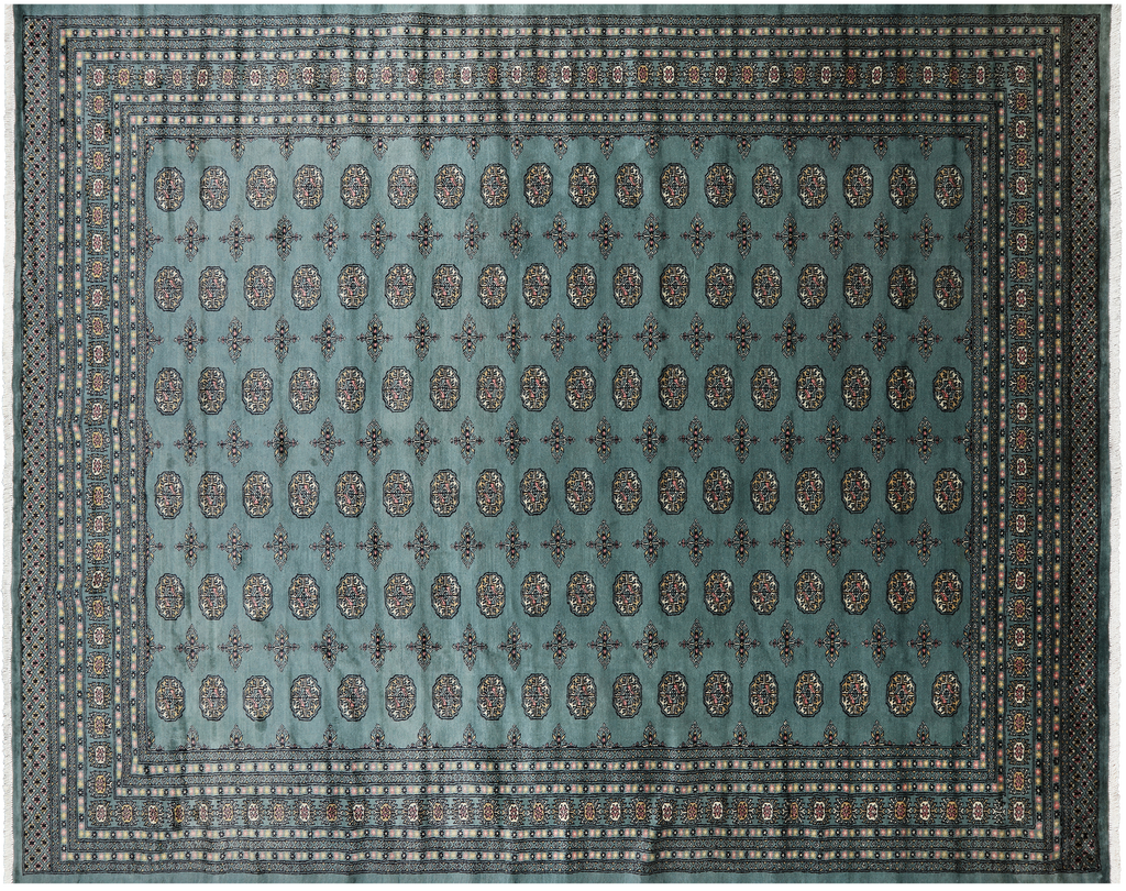Green 9' 3" X 11' 9" Silky Bokhara Handmade Wool Rug - Q24949