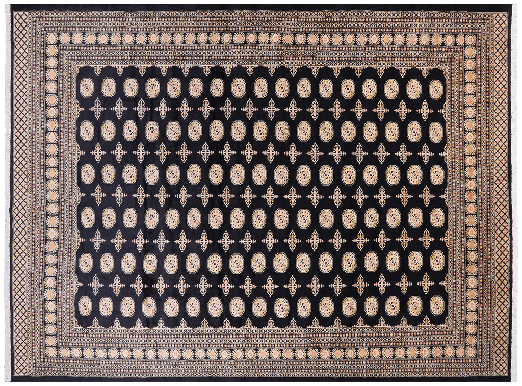 Black 9' 2" X 12' 2" Silky Bokhara Hand Knotted Wool Rug - Q24952
