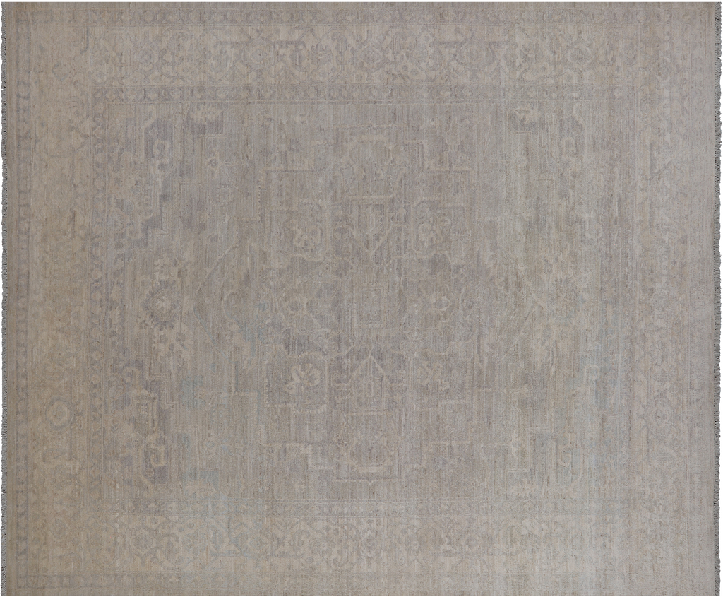 Grey 7' 10" X 9' 8" Turkish Oushak Washed Out Handmade Wool Rug - Q24954