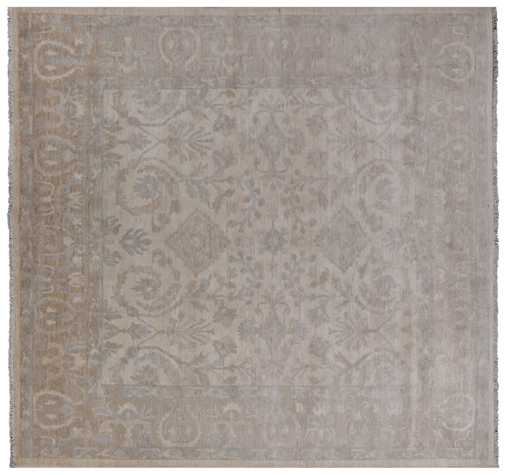 Ivory 8' Square Turkish Oushak Washed Out Hand-Knotted Wool Rug - Q24955