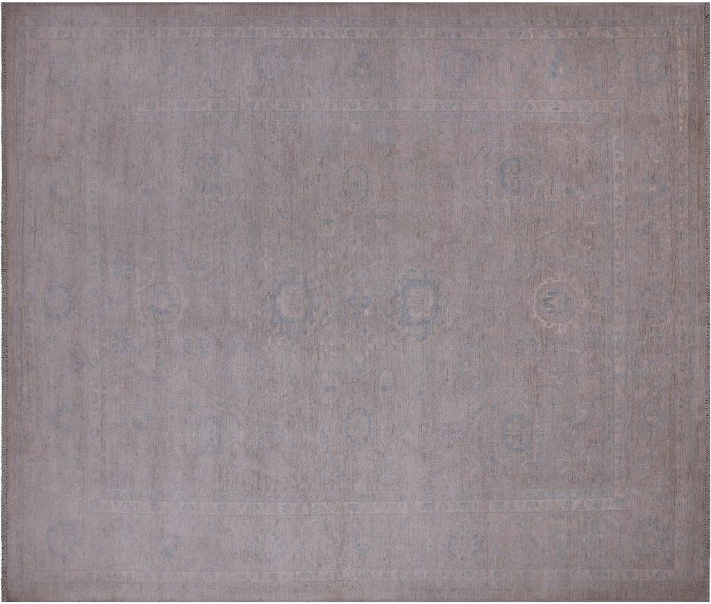 Silver 8' 2" X 9' 11" Turkish Oushak Washed Out Hand-Knotted Wool Rug - Q24956