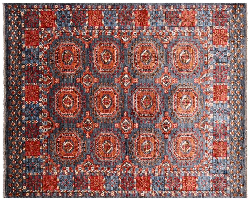 Grey 8' 3" X 9' 11" Super Turkmen Ersari Hand-Knotted Wool Rug - Q24959