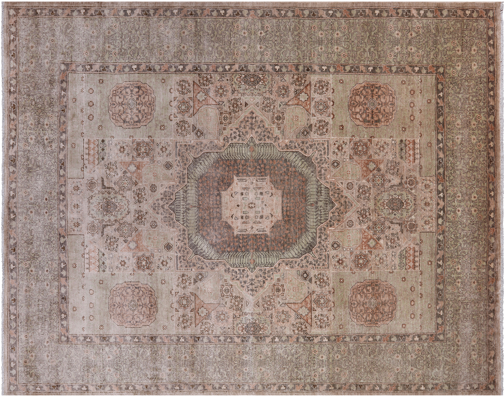Green 7' 10" X 9' 10" Geometric Mamluk Handmade Wool Rug - Q24962