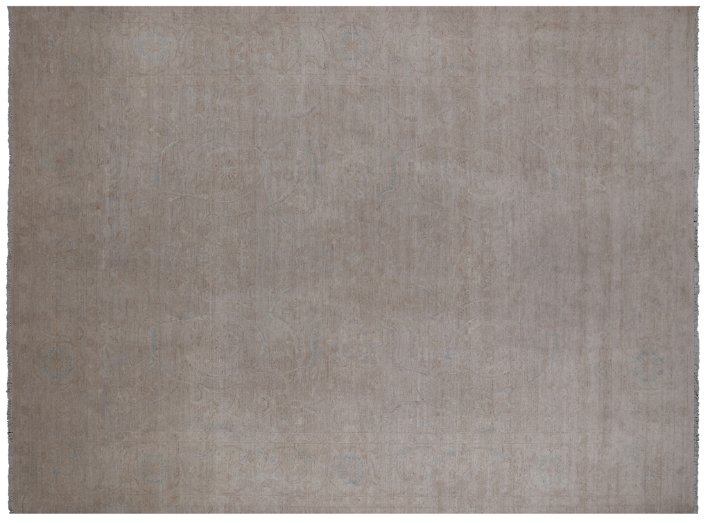 Ivory 8' 8" X 11' 7" Turkish Oushak Washed Out Handmade Wool Rug - Q24966