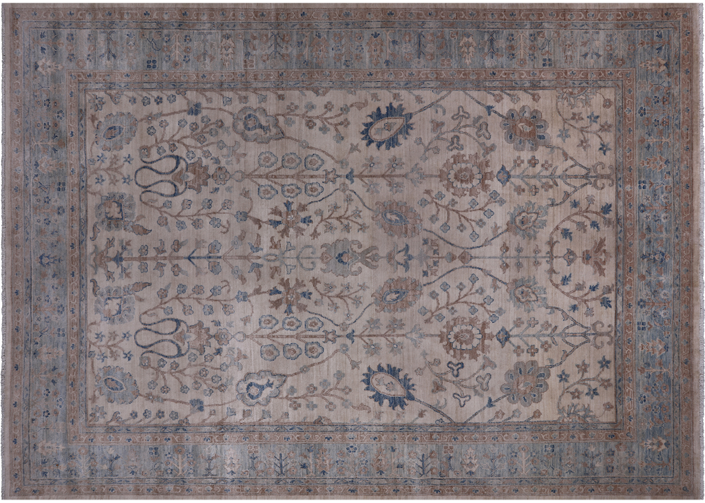 Ivory 8' 9" X 12' 5" Turkish Oushak Washed Out Hand Knotted Wool Rug - Q24967