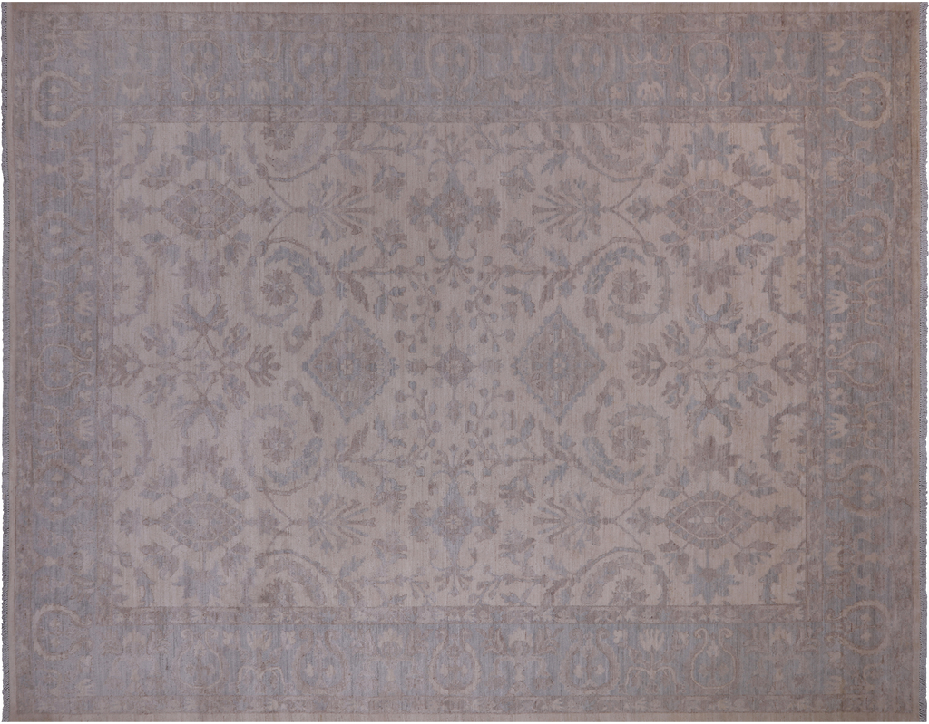 Ivory 9' 0" X 11' 6" Turkish Oushak Washed Out Handmade Wool Rug - Q24969