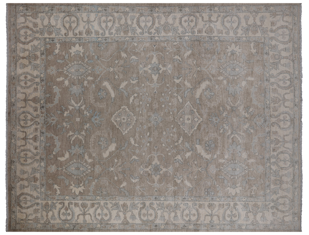 Light Brown 8' 11" X 11' 3" Turkish Oushak Washed Out Handmade Wool Rug - Q24970