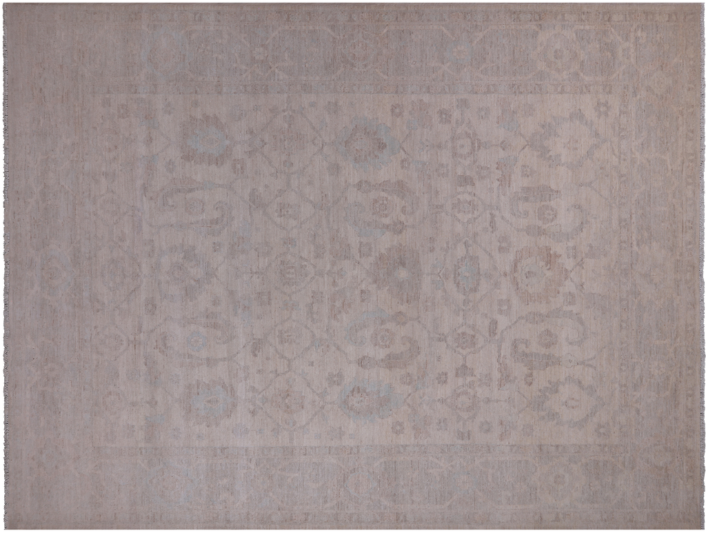 Ivory 8' 11" X 11' 7" Turkish Oushak Washed Out Handmade Wool Rug - Q24973