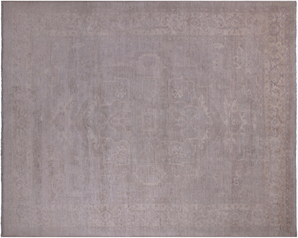 Grey 8' 9" X 11' 3" Persian Heriz Serapi Washed Out Handmade Wool Rug - Q24974