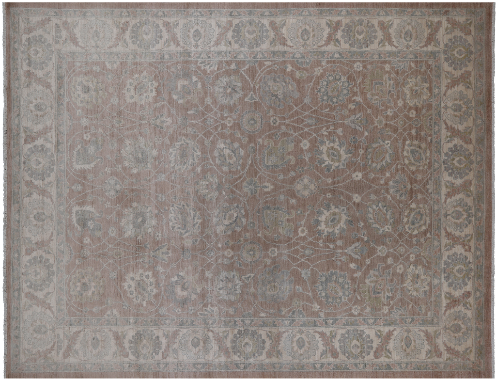 Brown 8' 10" X 11' 6" Turkish Oushak Washed Out Hand-Knotted Wool Rug - Q24975