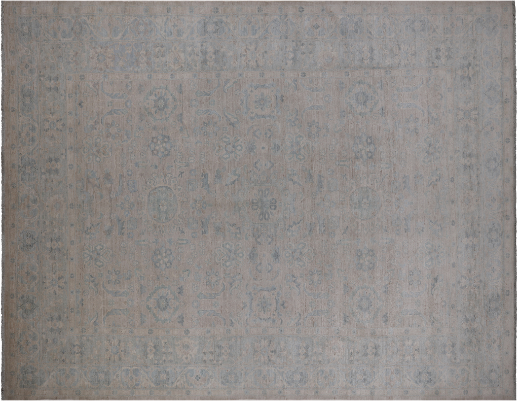 Silver 8' 10" X 11' 8" Turkish Oushak Washed Out Handmade Wool Rug - Q24977