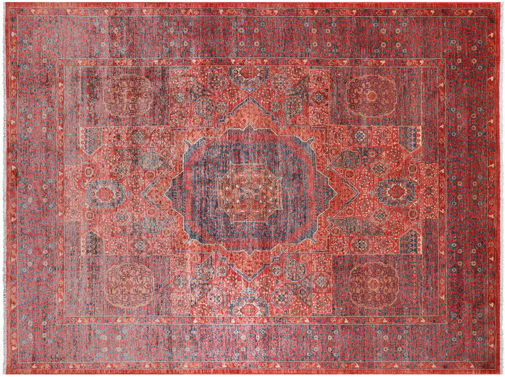 Rust 8' 11" X 11' 9" Geometric Mamluk Handmade Wool Rug - Q24978