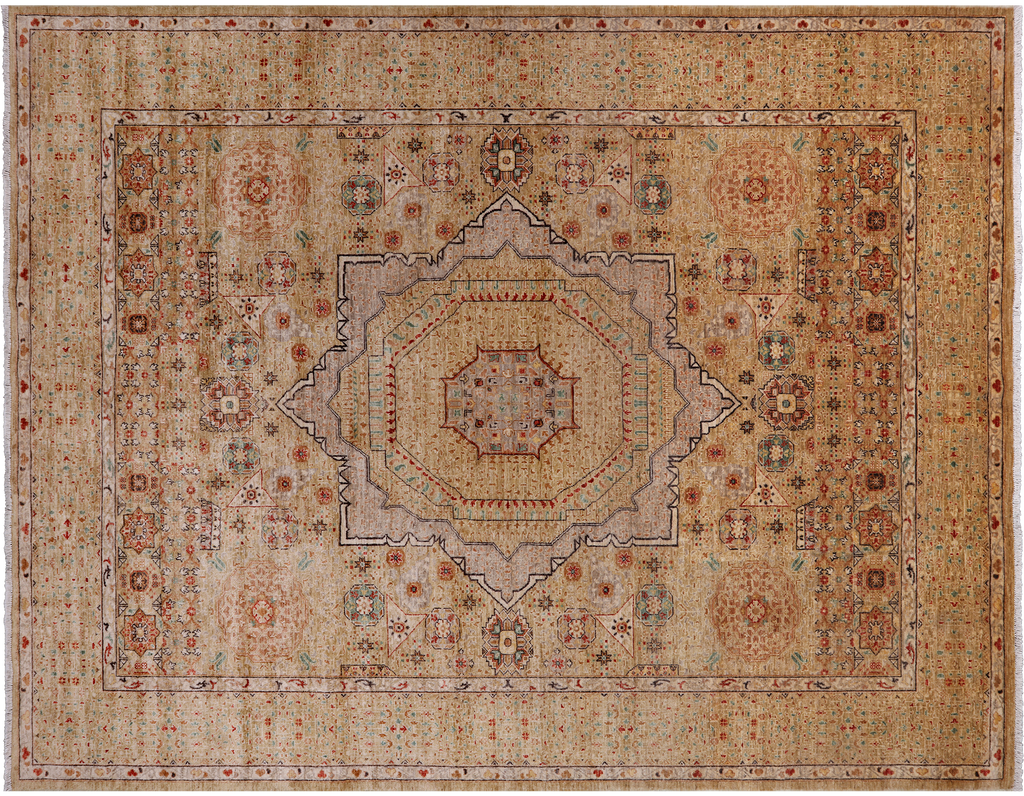 Beige 9' 1" X 11' 8" Geometric Mamluk Handmade Wool Rug - Q24979