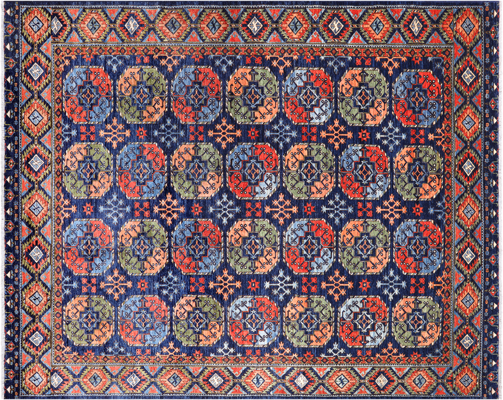 Blue 9' 3" X 11' 7" Super Turkmen Ersari Hand-Knotted Wool Rug - Q24981