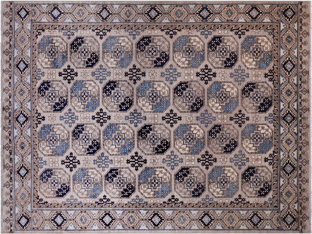 Grey 9' 1" X 11' 10" Super Turkmen Ersari Handmade Wool Rug - Q24982