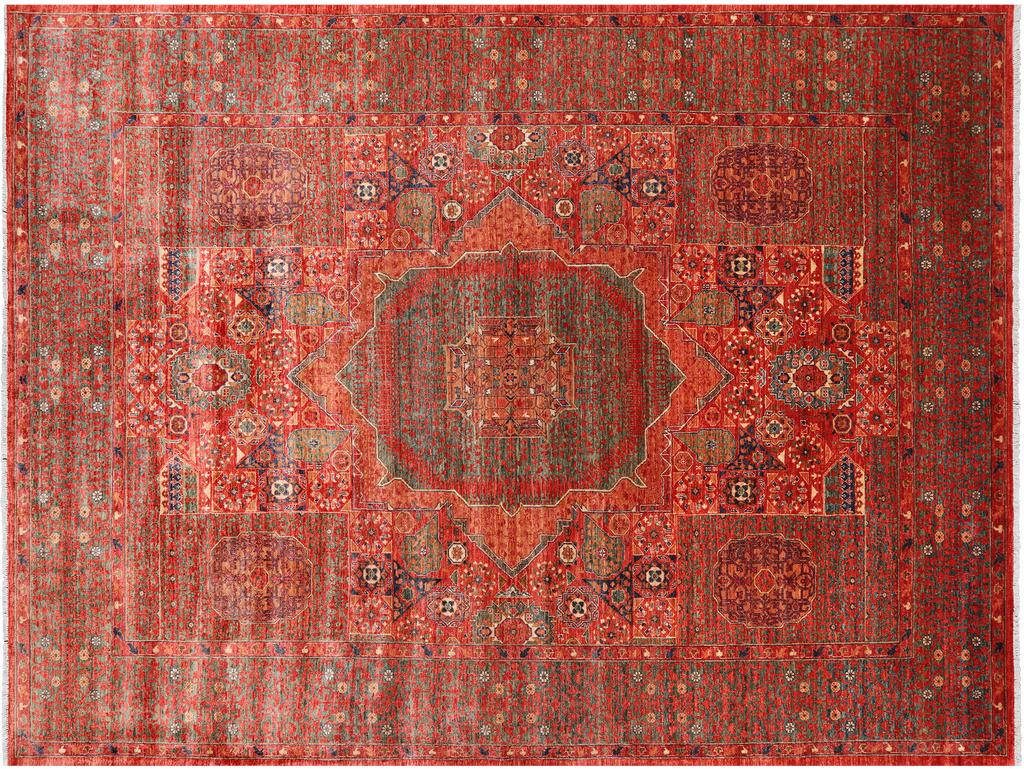 Rust 10' 1" X 13' 8" Mamluk Handmade Wool Rug - Q24984