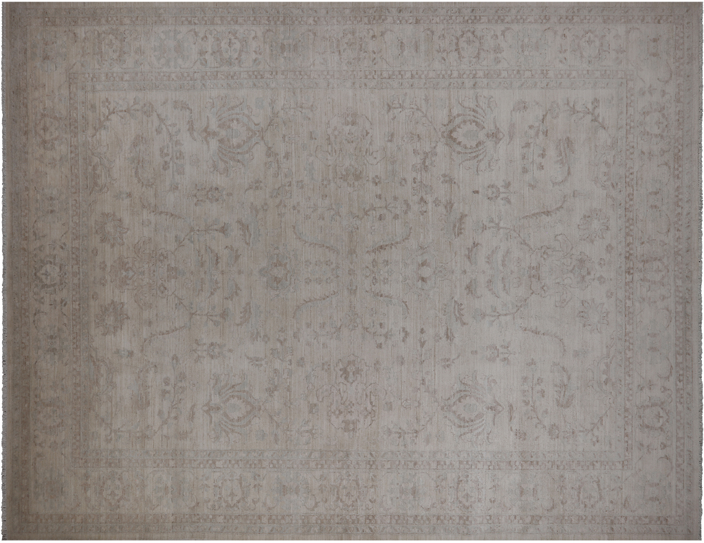 Ivory 9' 10" X 13' 7" Turkish Oushak Washed Out Handmade Wool Rug - Q24985