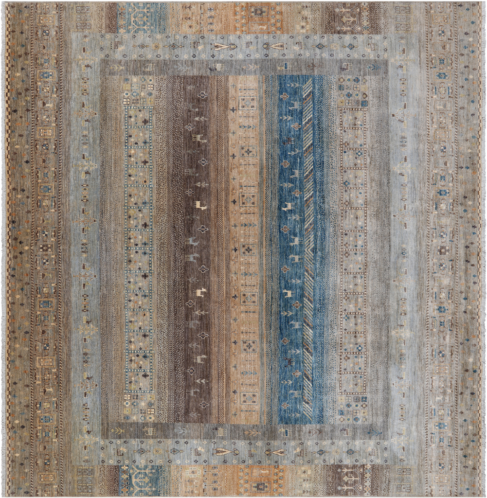 10' Square Tribal Persian Gabbeh Handmade Wool Rug - Q24987