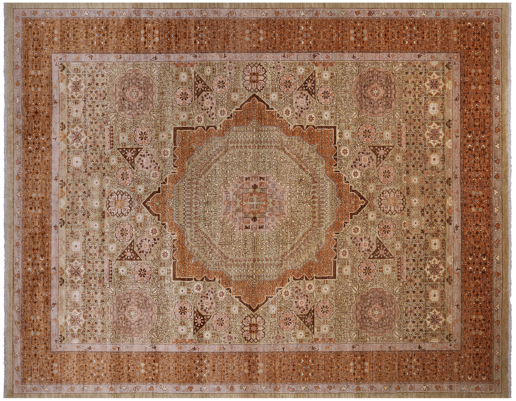 Green 12' 2" X 15' 6" Mamluk Handmade Wool Rug - Q24989