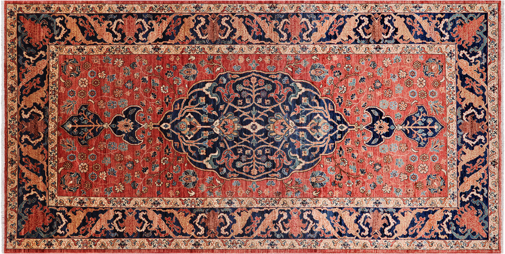 Rust 6' 0" X 12' 2" Persian Heriz Serapi Handmade Wool Rug - Q24991