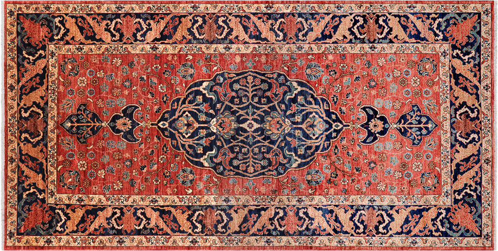 Rust 6' 0" X 12' 2" Persian Heriz Serapi Handmade Wool Rug - Q24991