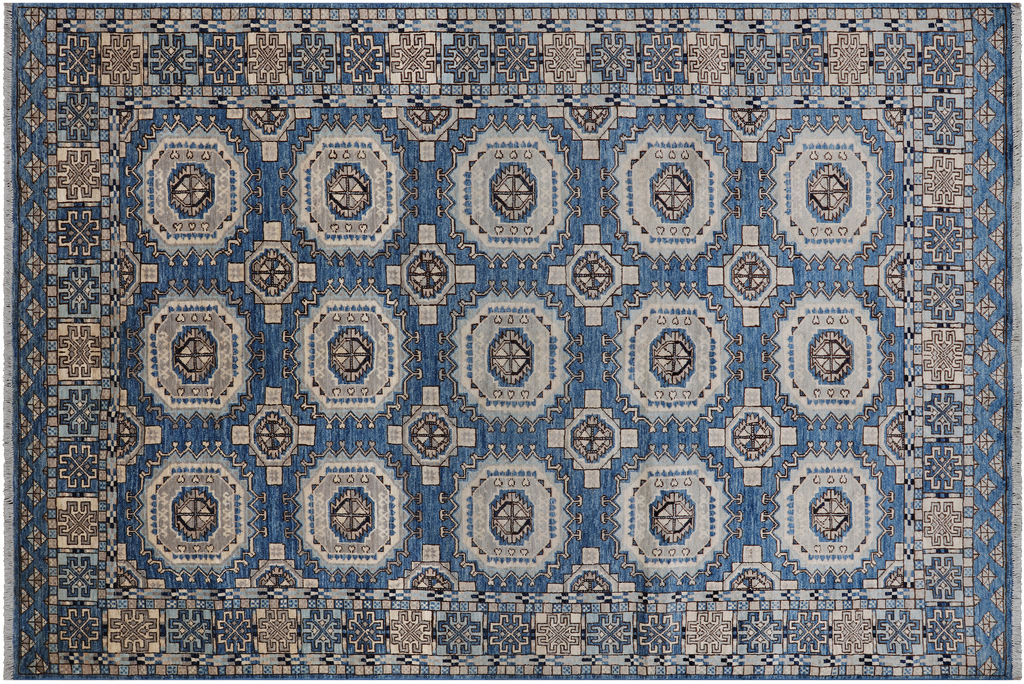 Blue 6' 1" X 9' 0" Super Turkmen Ersari Handmade Wool Rug - Q24992