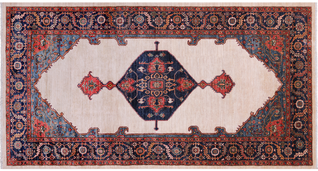 Ivory 6' 0" X 11' 4" Persian Heriz Serapi Hand-Knotted Wool Rug - Q24994