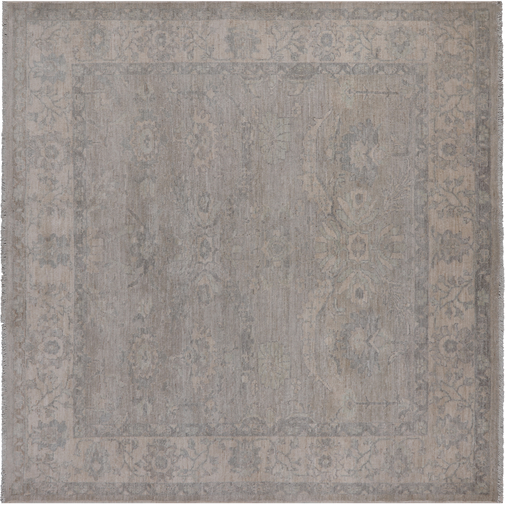 Grey 6' Square Turkish Oushak Washed Out Handmade Wool Rug - Q24997