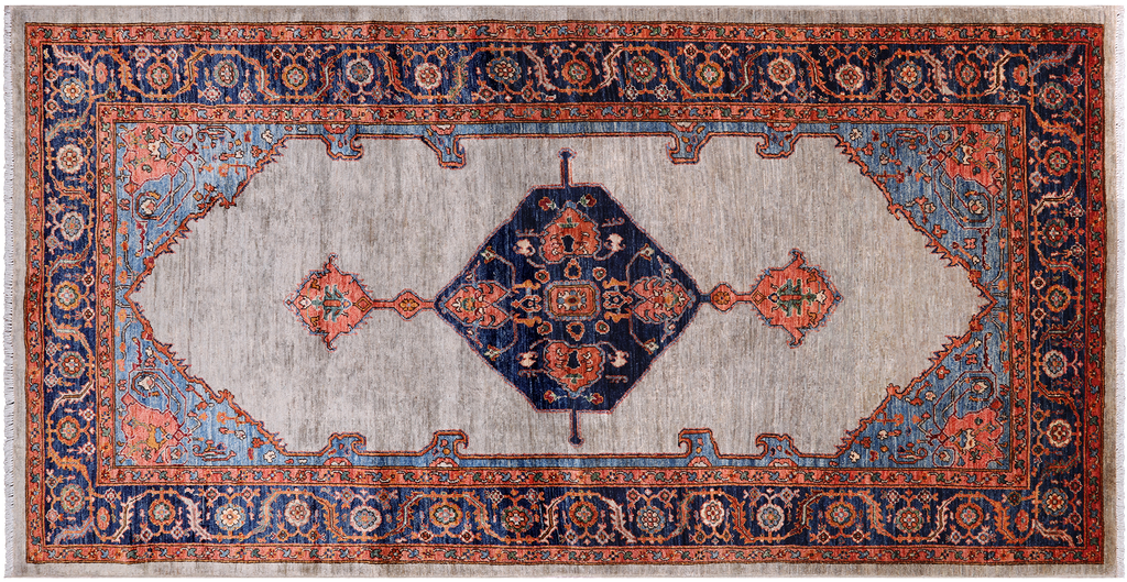 Silver 5' 0" X 9' 10" Persian Heriz Serapi Hand Knotted Wool Rug - Q24998