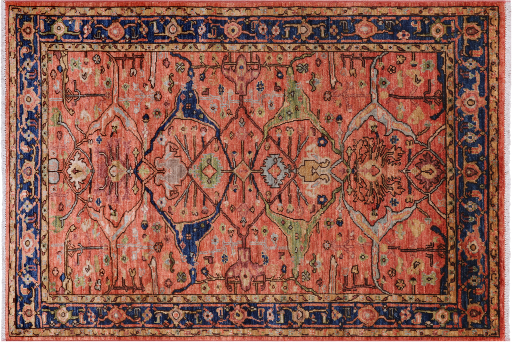 Rust 3' 11" X 5' 6" Persian Heriz Serapi Handmade Wool Rug - Q24999
