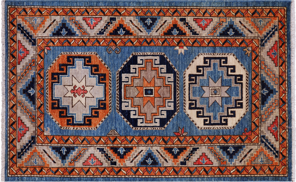 Blue 3' 1" X 5' 0" Fine Turkmen Ersari Hand Knotted Wool Rug - Q25001