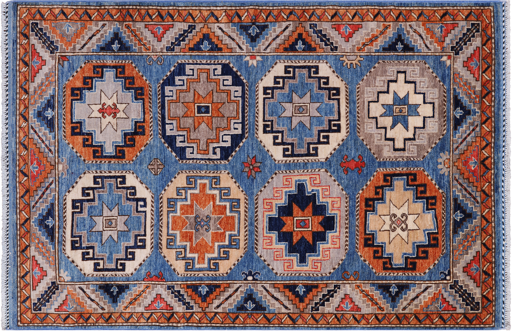 Blue 3' 11" X 5' 9" Super Turkmen Ersari Hand Knotted Wool Rug - Q25003
