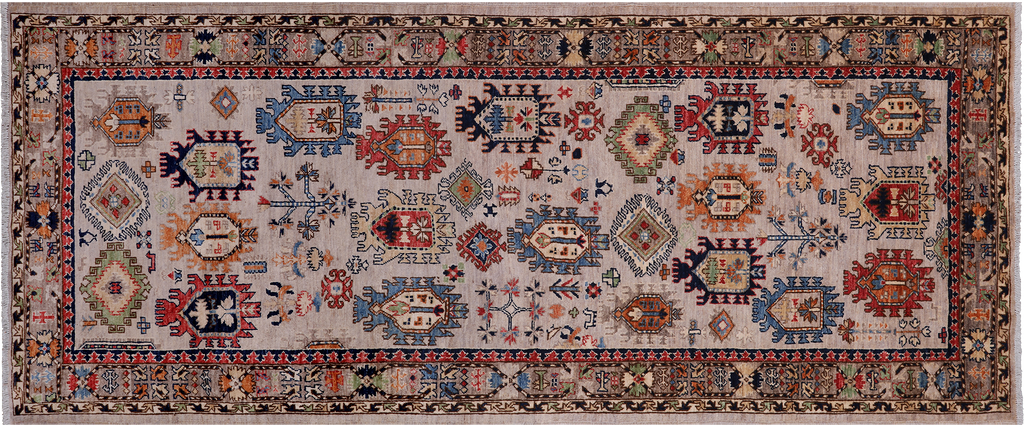 Silver 4' 0" X 9' 9" Super Turkmen Ersari Hand Knotted Wool Runner Rug - Q25008