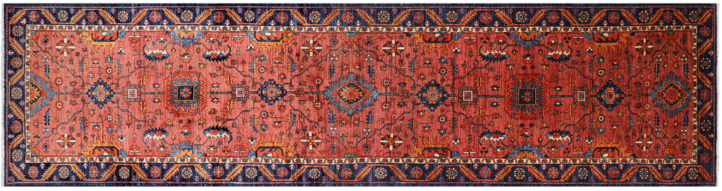 Rust 3' 10" X 15' 10" Runner Persian Heriz Serapi Handmade Wool Rug - Q25017