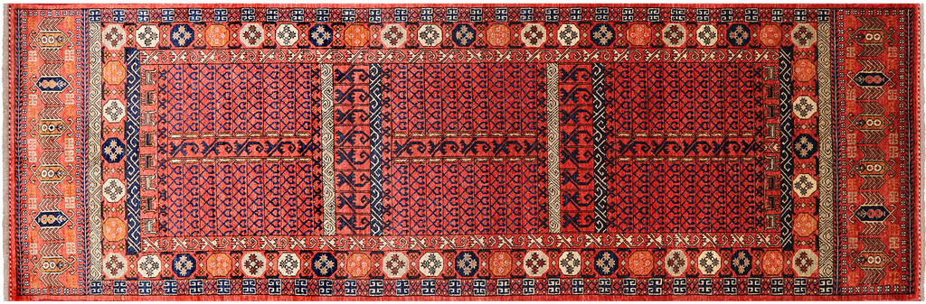 Rust 3' 10" X 12' 2" Fine Turkmen Ersari Handmade Wool Runner Rug - Q25019