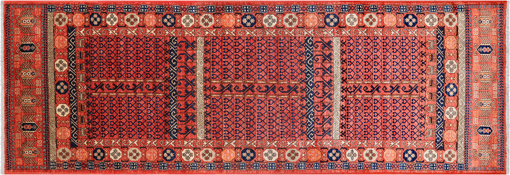 Rust 3' 11" X 11' 7" Runner Fine Turkmen Ersari Handmade Wool Rug - Q25023