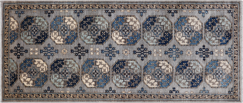 Grey 4' 1" X 9' 8" Super Turkmen Ersari Hand-Knotted Wool Runner Rug - Q25024