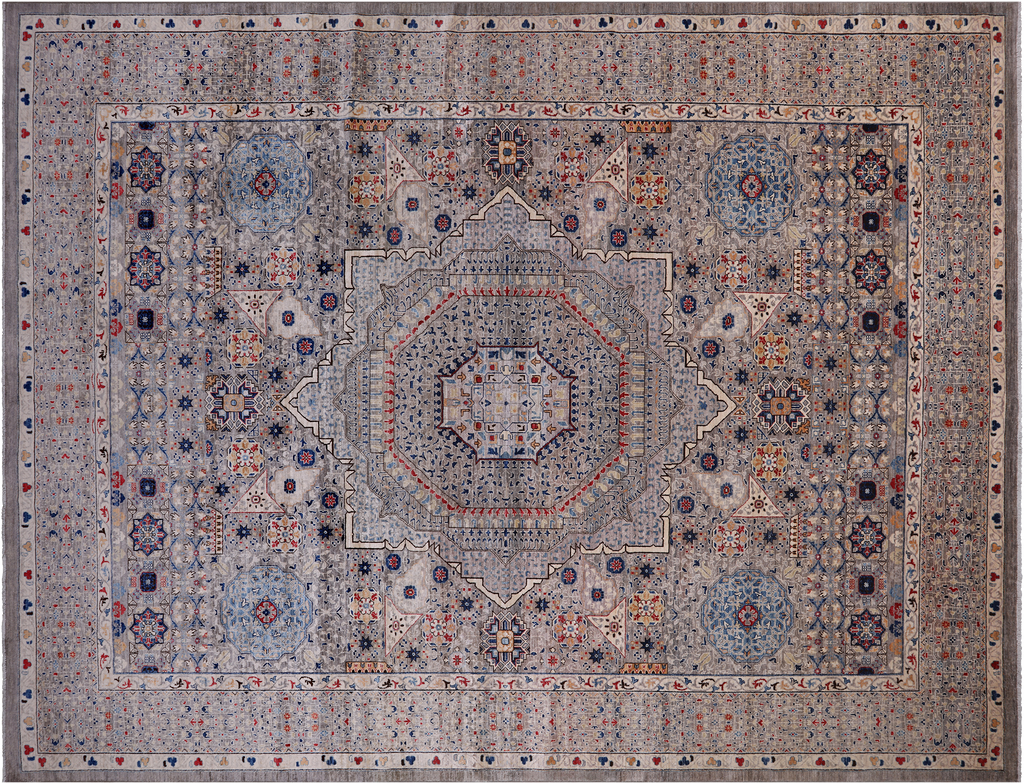 Grey 11' 10" X 15' 9" Mamluk Hand-Knotted Wool Rug - Q25025