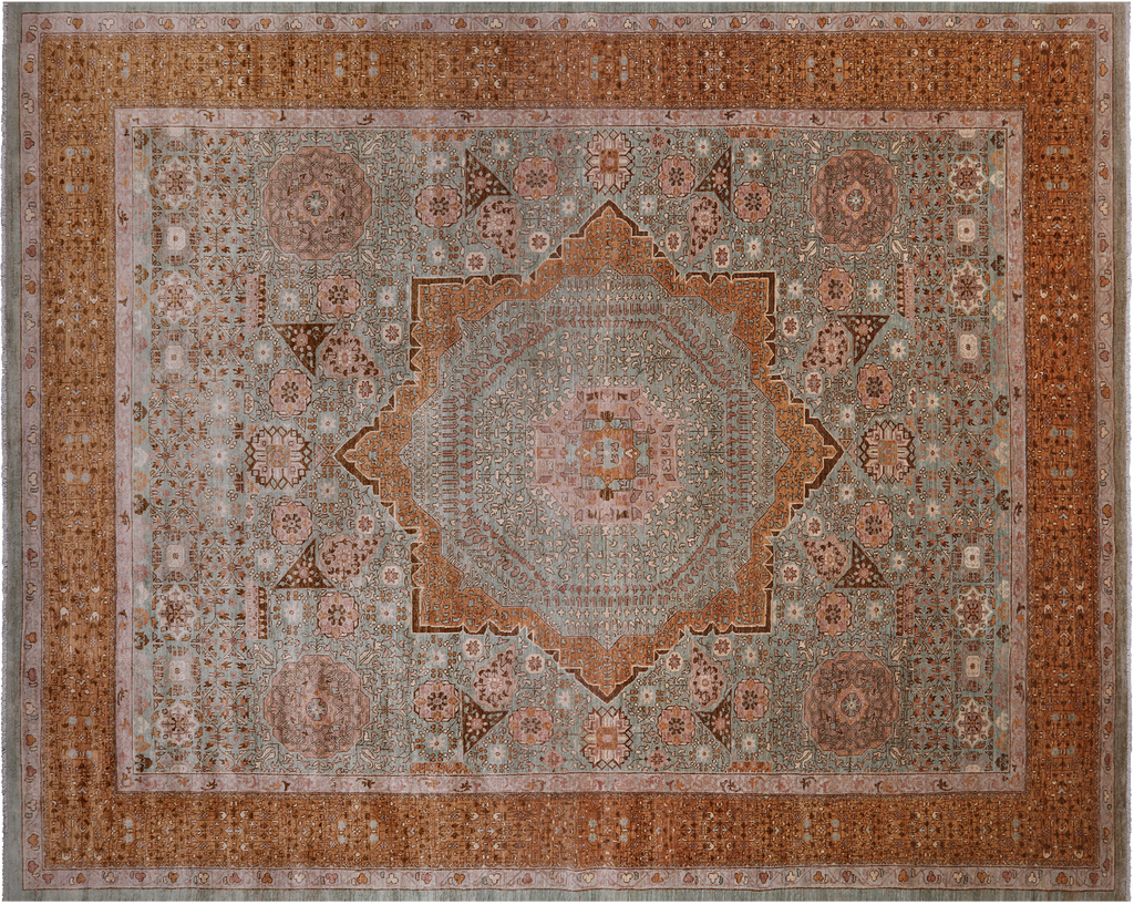 Green 12' 0" X 15' 7" Mamluk Hand-Knotted Wool Rug - Q25026